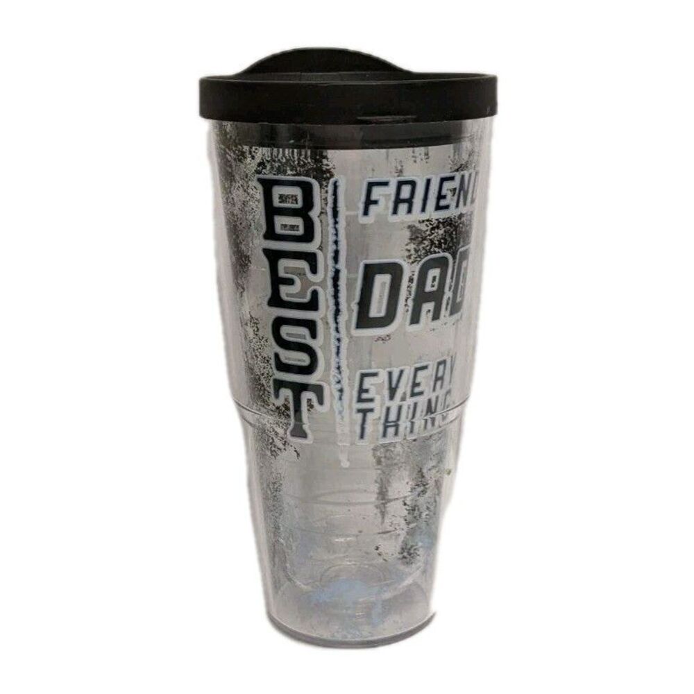 Tervis Best Dad Tumbler Travel Mug Clear Black Lid 24 oz 8" Tall Father's Day